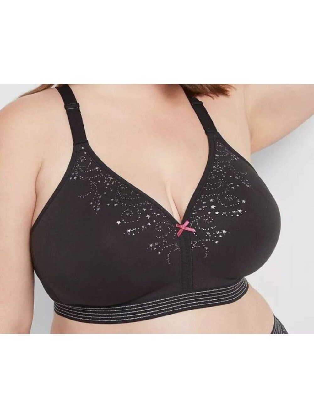 Cacique Lane Bryant Cotton No Wire Strappy Iridescent Trim Bra 54C